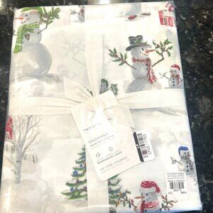 Pottery Barn Snowman TWIN EXTRA LONG Christmas Tree Barn Country Sheet Set NWT